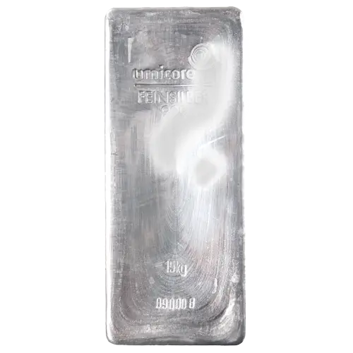 Vorderseite 15 Kilogramm Silberbarren Feinsilber 999,0 von umicore