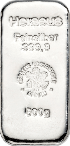 500 g Silberbarren Heraeus gegossen von Hersteller Heraeus