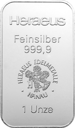 1 Unze Silberbarren Heraeus geprägt von Hersteller Heraeus