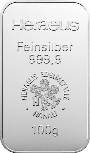 100 g Silberbarren Heraeus geprägt von Hersteller Heraeus