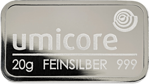 20 g Silberbarren Umicore geprägt von Hersteller Umicore