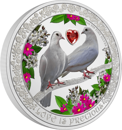 Vorderseite der 1 Unze Silber Love is Precious Tauben 2022 - Polierte Platte von Hersteller New Zealand Mint