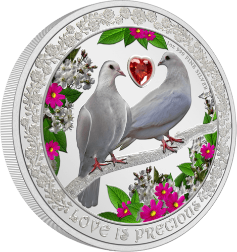 Vorderseite der 1 Unze Silber Love is Precious Tauben 2022 - Polierte Platte von Hersteller New Zealand Mint