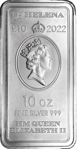 Vorderseite 10 Unzen Silber Münzbarren St. Helena Virtues Victory 2022, von dem Hersteller East India Company