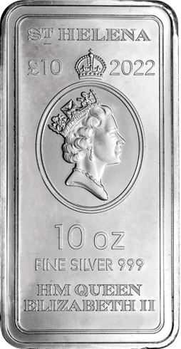 Vorderseite 10 Unzen Silber Münzbarren St. Helena Virtues Victory 2022, von dem Hersteller East India Company