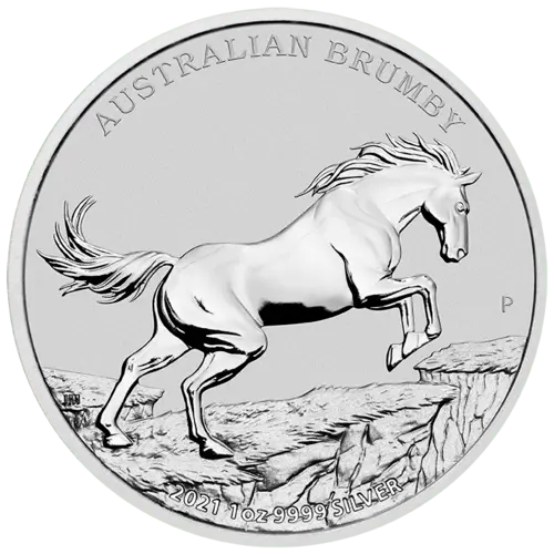 Vorderseite der 1 Unze Silber Brumby 2021 von Hersteller Perth Mint Vorderseite der 1 Unze Silber Brumby 2021 von Hersteller Perth Mint