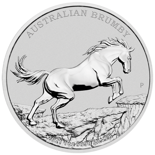 Vorderseite der 1 Unze Silber Brumby 2021 von Hersteller Perth Mint