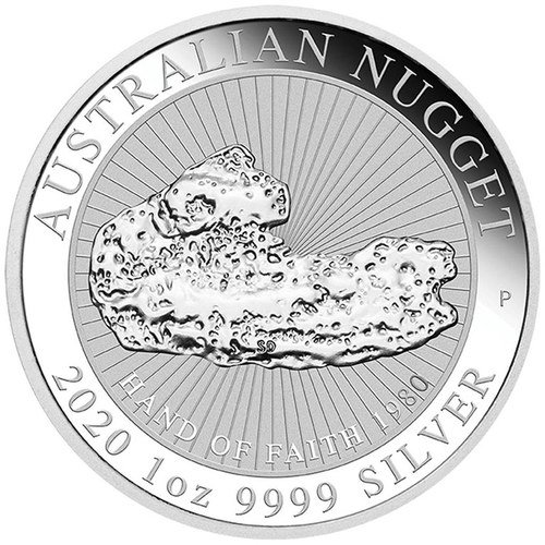Vorderseite 1 oz Silber Australien Nugget Hand of Faith 2020 von Hersteller Perth Mint