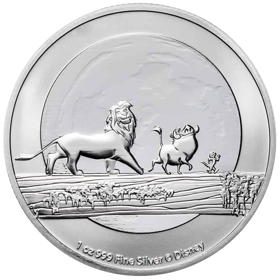 Vorderseite der 1 Unze Silber Disney Der König der Löwen Hakuna Matata 2021 von Hersteller New Zealand Mint