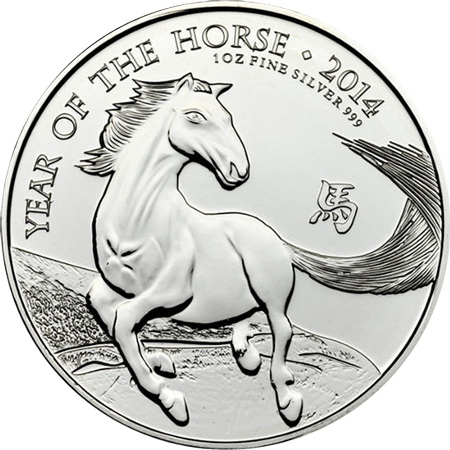 Vorderseite der 1 Unze Silber Lunar UK Pferd 2014 von Hersteller Royal Mint