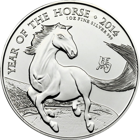 Vorderseite der 1 Unze Silber Lunar UK Pferd 2014 von Hersteller Royal Mint