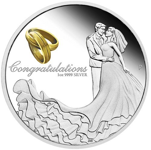 Vorderseite der 1 Unze Silber Hochzeitsmünze 2019 - Polierte Platte von Hersteller Perth Mint