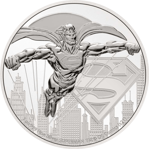 Vorderseite der 1 Unze Silber Niue DC Comics Superman 2021 von Hersteller New Zealand Mint