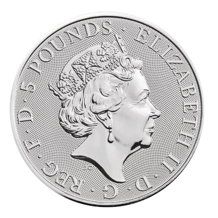 Rückseite der 2 Unzen Silber The Queen's Beasts diverse Jahrgänge 1 von Hersteller Royal Mint