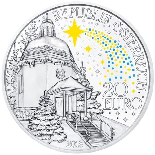 Vorderseite 20,74 g Silbermünze 200 Jahre Stille Nacht 2018 - Polierte Platte von Hersteller Münze Österreich