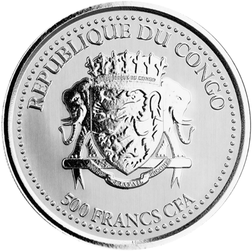 Rückseite der 1 Unze Silber Kongo Silberrücken Gorilla 2021 von Hersteller Scottsdale Mint