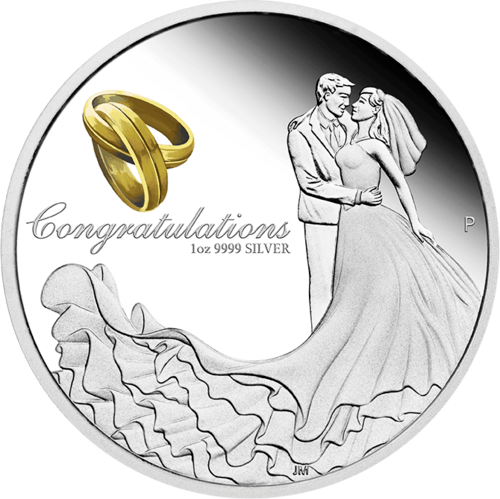 Vorderseite der 1 Unze Silber Hochzeitsmünze 2022 - Polierte Platte von Hersteller Perth Mint