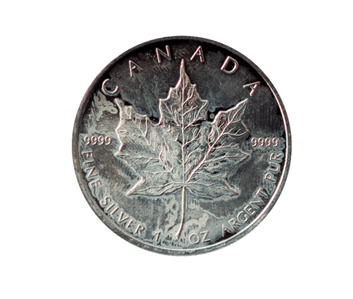 Vorderseite der 1 Unze Silber Maple Leaf angelaufen von Hersteller Royal Canadian Mint