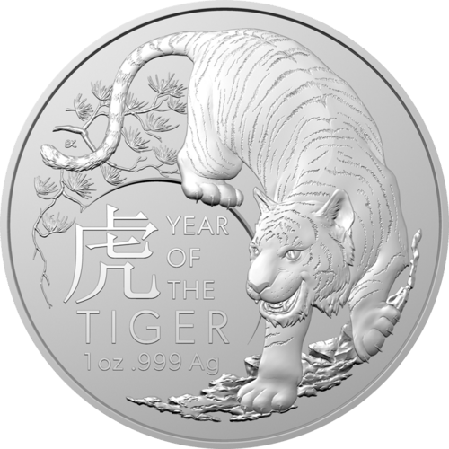 Vorderseite 1 Unze Silber Australien (RAM) Lunar II Tiger 2022 von Hersteller Royal Australian Mint