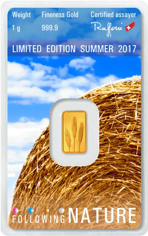 Rückseite Goldbarren Following Nature Limited Edition Summer 2017 1 Gramm, der Hersteller Argor-Heraeus
