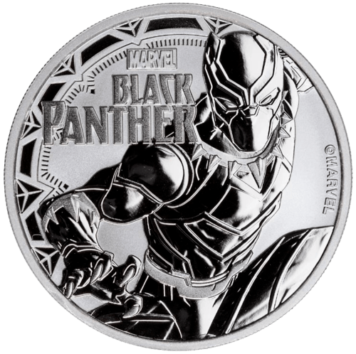 Vorderseite der 1 Unze Silber Marvel Black Panther 2018 von Hersteller Perth Mint