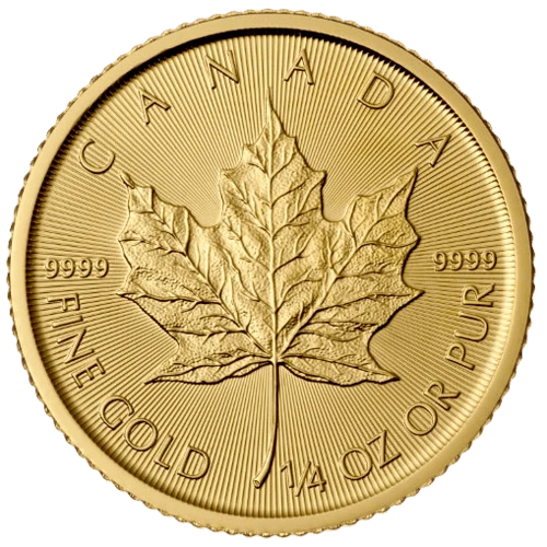 Vorderseite Goldmünze 1/4 Unze Maple Leaf diverse Jahrgänge, der Hersteller Royal Canadian Mint