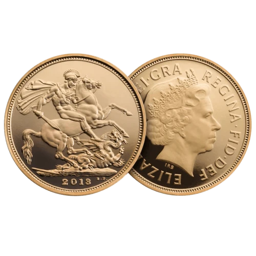 Vorderseite und Rückseite Goldmünze 3,66 Gramm Half Sovereign diverse Jahrgänge, der Hersteller Royal Mint