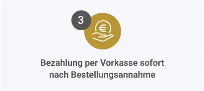 Bezahlung per Vorkasse sofort nach Bestellungsannahme Bezahlung per Vorkasse sofort nach Bestellungsannahme