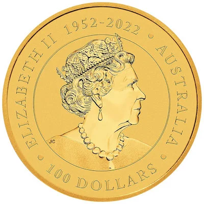 Rückseite Goldmünze 1 Unze Australien Emu 2023, der Hersteller Perth Mint Australia